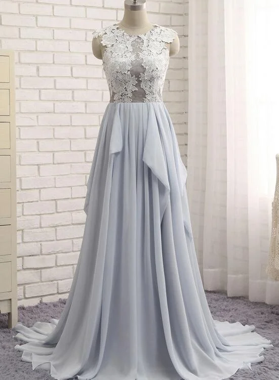 Beautiful Light Blue-Grey Chiffon Round Neckline Lace Elegant Formal Gowns, Prom Dresses, Chiffon Party Dresses Tunics Top Casual Beautiful Light Blue-Grey Chiffon Round Neckline Lace Elegant Formal Gowns, Prom Dresses, Chiffon Party Dresses Tunics Top Casual