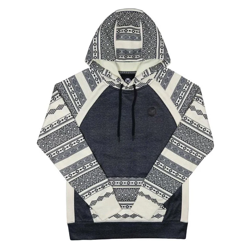 Hooey Women's Maya Black & Cream Hoodie Hoodie with Hem Frayed Vintage Worn