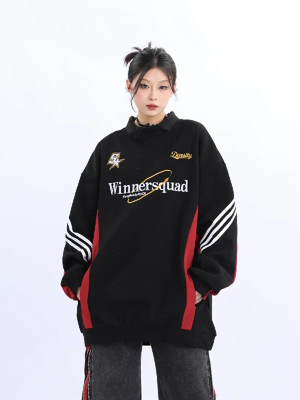 Winnersquad Varsity Sweatshirt Hoodie with Puffed Sleeves Voluminous Trendy