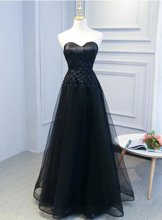Black Sweetheart Lace and Tulle Long Party Dress, Elegant Bridesmaid Dress Tunics Cozy comfortable Black Sweetheart Lace and Tulle Long Party Dress, Elegant Bridesmaid Dress Tunics Cozy comfortable