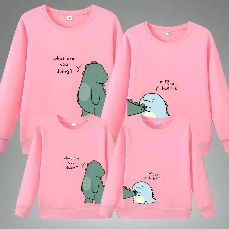 Family Matching Dinosaur Sweatshirt Set - Cute "What Are You Doing?" Design in Multiple Colors Hoodie with Logo Branding Identity Family Matching Dinosaur Sweatshirt Set - Cute "What Are You Doing?" Design in Multiple Colors Hoodie with Logo Branding Identity