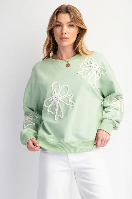 Braided Bow Sage Sweatshirt Hoodie with Crew Neck Simple Timeless