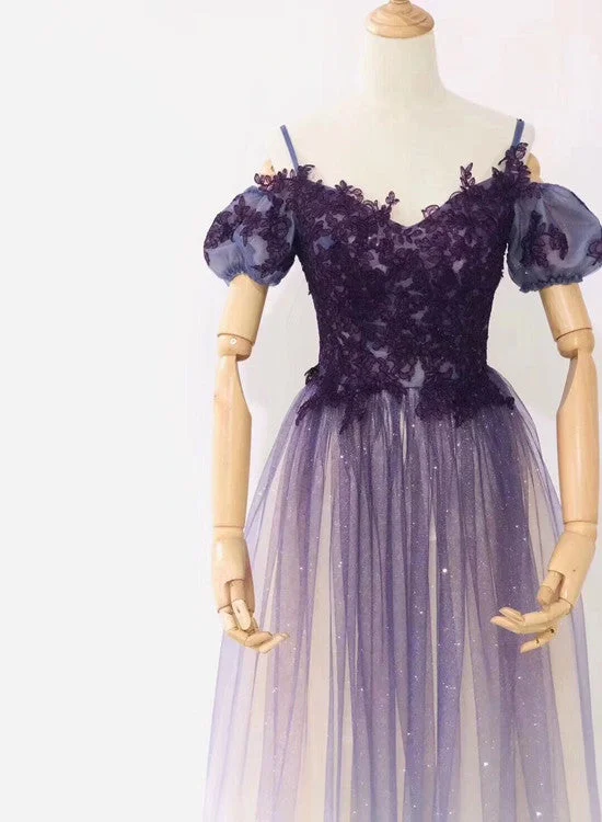 Charming Sweetheart Tulle Lace Applique Purple Party Dress, Long Evening Gown Tunics Luxurious premium Charming Sweetheart Tulle Lace Applique Purple Party Dress, Long Evening Gown Tunics Luxurious premium