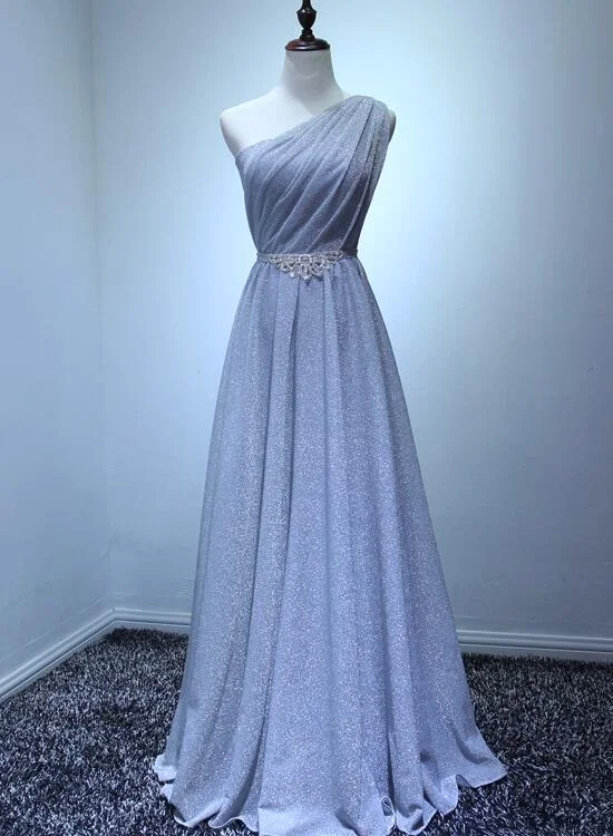 Beautiful Grey One Shoulder Lace-up Long Bridesmaid Dress, Grey Party Dress, Prom Dress Tunics Long Elegant Beautiful Grey One Shoulder Lace-up Long Bridesmaid Dress, Grey Party Dress, Prom Dress Tunics Long Elegant