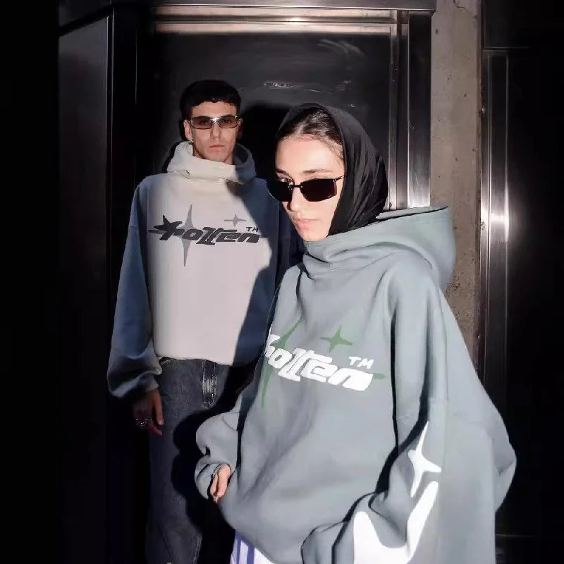 Y2G Printed Turtleneck Hoodie Hoodie with Button Placket Classic Preppy