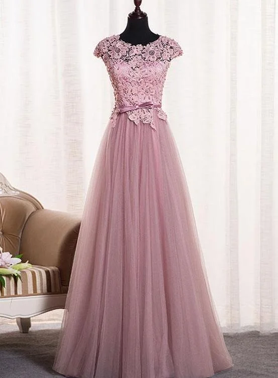 Pink Round Neckline Lace and Tulle Gown, Evening Gowns, Pink Junior Party Dresses Pencil Length Work Pink Round Neckline Lace and Tulle Gown, Evening Gowns, Pink Junior Party Dresses Pencil Length Work