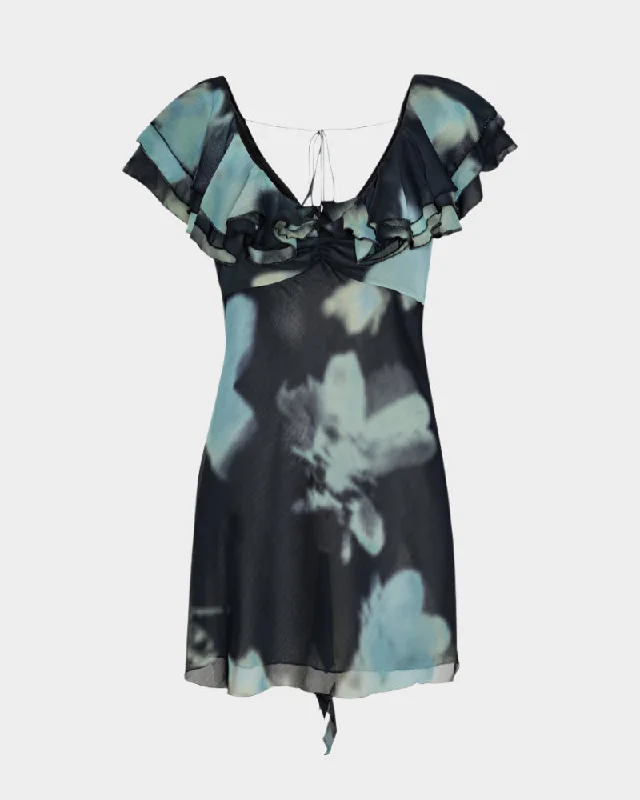 Chiffon Mini Ruffle Dress Tunics Trendy modern