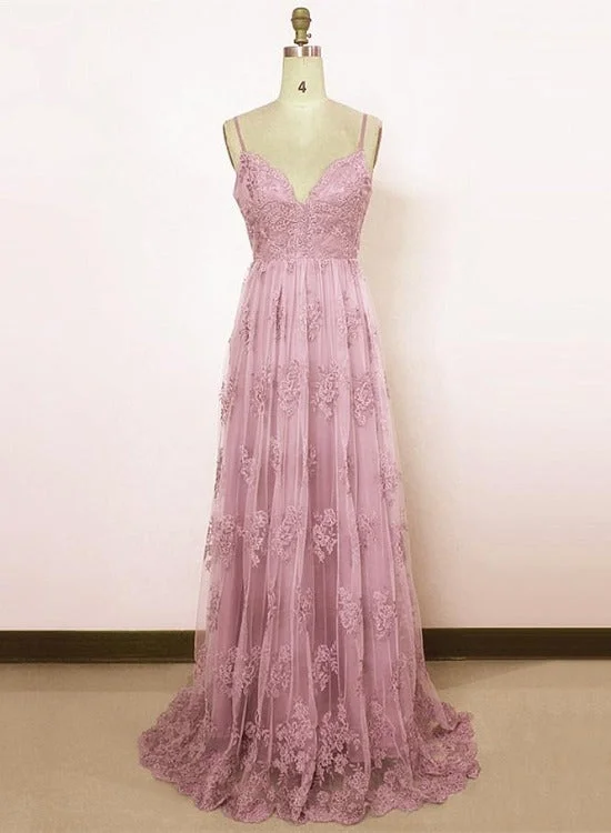Beautiful Spaghetti Straps Lace Prom Dresses,Pink Lace A-line Party Dress Tunics Top rated Beautiful Spaghetti Straps Lace Prom Dresses,Pink Lace A-line Party Dress Tunics Top rated