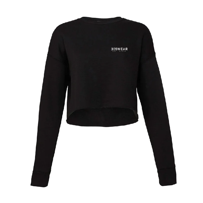 305WEAR Wordmark Pure Fleece Cropped Sweatshirt Cotton Hoodie Fleece Lining Warmth
