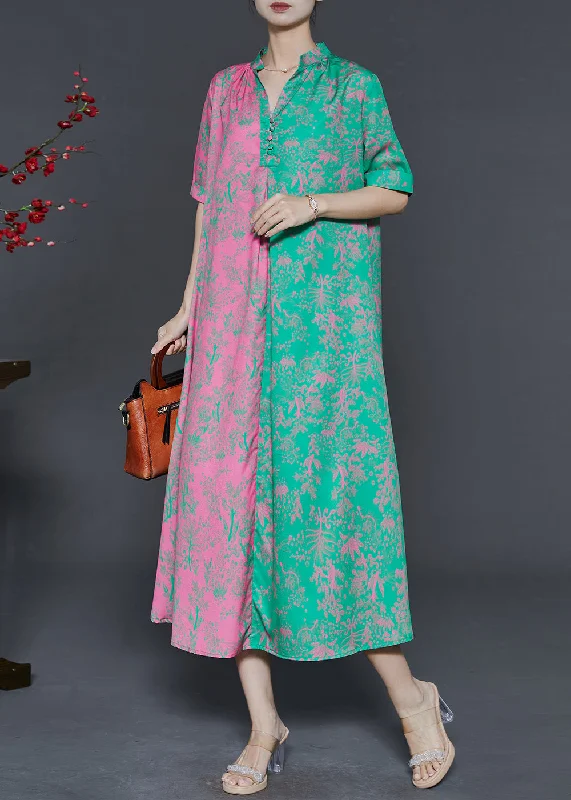 Elegant Colorblock V Neck Patchwork Print Silk Party Dress Summer Tunics Modern contemporary Elegant Colorblock V Neck Patchwork Print Silk Party Dress Summer Tunics Modern contemporary