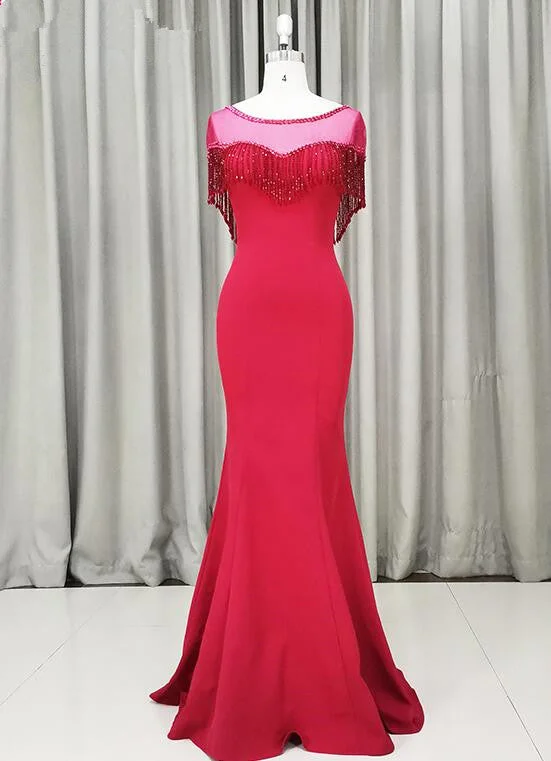 Beautiful Mermaid Red Handmade Party Dress, Red Evening Gown Tunics Luxurious high-end Beautiful Mermaid Red Handmade Party Dress, Red Evening Gown Tunics Luxurious high-end