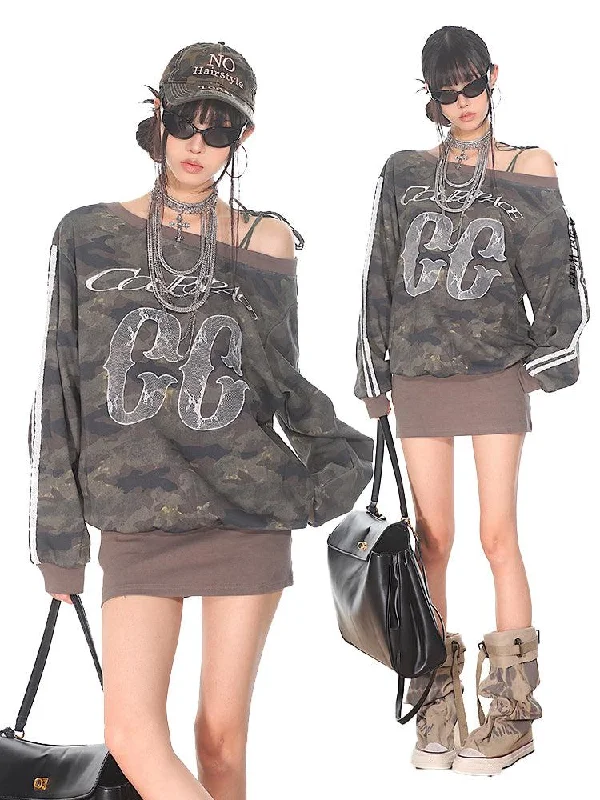 Camo Snake Print Sweatshirt Hoodie with Contrast Stitching Detailed Premium