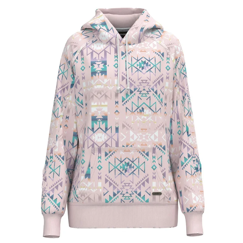 Hooey Hoodie Women's Pink Aztec Sweatshirt Hoodie with Slit Hem Functional Movement