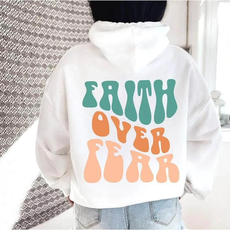 Faith Over Fear Women's Printed Hoodie Hoodie with High Neck Warm Protective