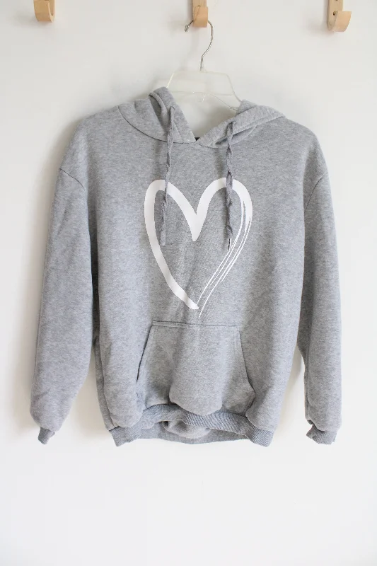 Shein Gray White Heart Graphic Design Hoodie | S Hoodie with Neon Bright Vibrant
