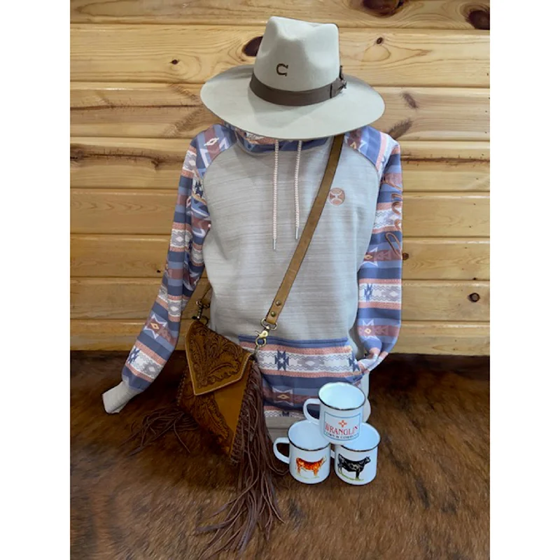 Hooey Women's Summit Cream Aztec Hoodie Hoodie with Frayed Bohemian Relaxed