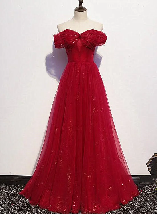 Beautiful Dark Red A-line Off Shoulder Prom Gown, Wine Red Party Dress Tunics Sophisticated sleek Beautiful Dark Red A-line Off Shoulder Prom Gown, Wine Red Party Dress Tunics Sophisticated sleek
