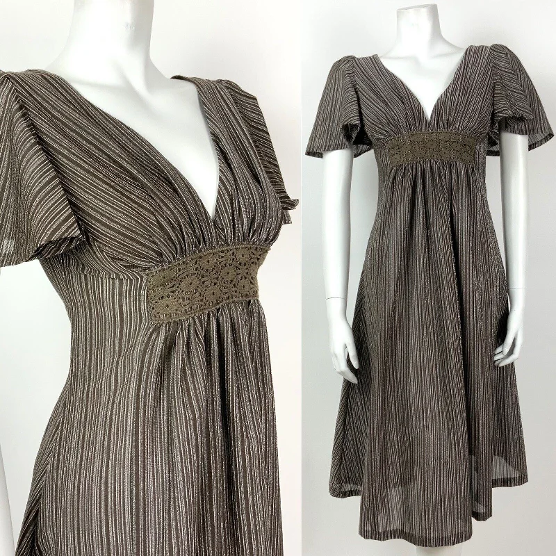 VINTAGE 60s 70s BROWN SILVER STRIPED CROCHETED CAPE SLEEVE SWING DRESS 6 8 Tunics Yoga stretchy VINTAGE 60s 70s BROWN SILVER STRIPED CROCHETED CAPE SLEEVE SWING DRESS 6 8 Tunics Yoga stretchy