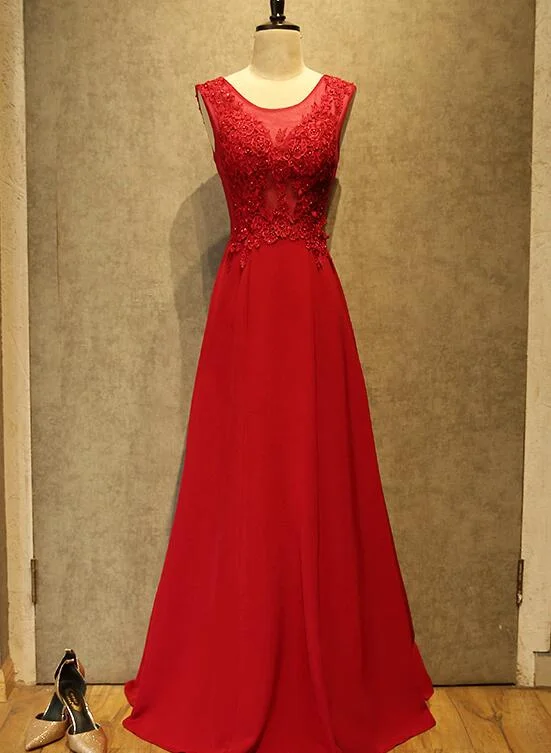 Eleagnt Red Prom Dress , Red Party Dress with Lace Applique Tunics Cozy soft