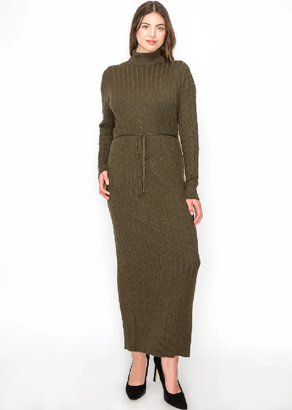 Long Olive Knit Dress with Belt Tunics Chinos classic