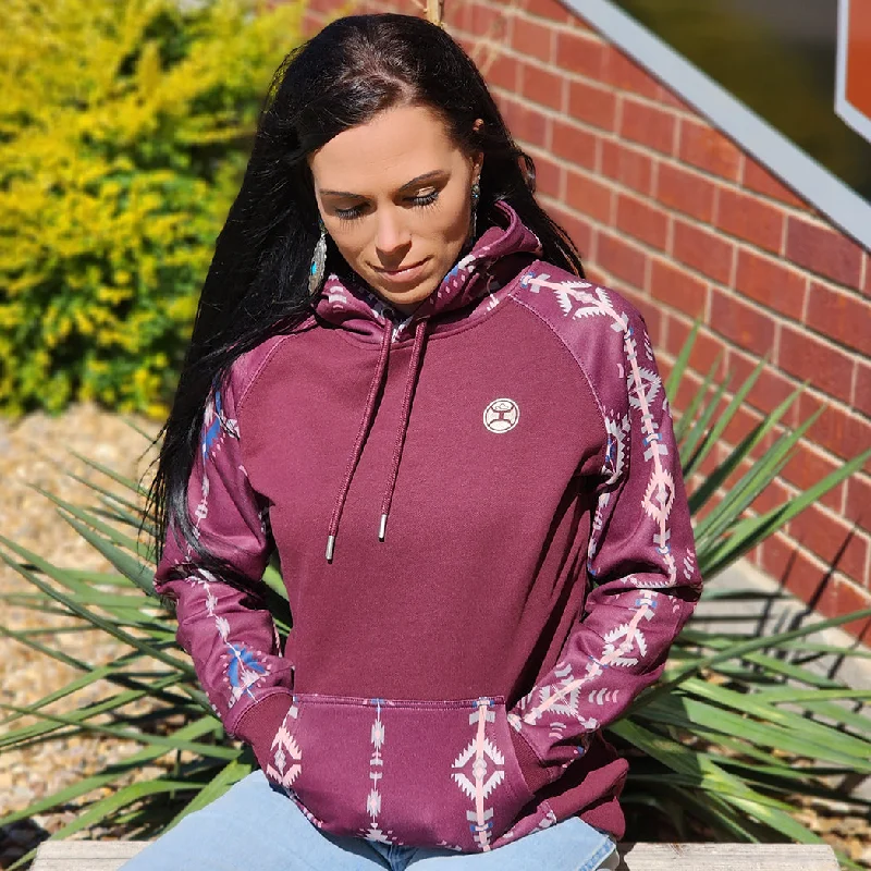 Hooey Women's Maroon Aztec Hoodie Hoodie with Zipper Versatile Modern