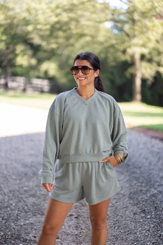 Everyday Perfection Washed Pistachio Sweatshirt Hoodie with Slit Hem Functional Movement Everyday Perfection Washed Pistachio Sweatshirt Hoodie with Slit Hem Functional Movement