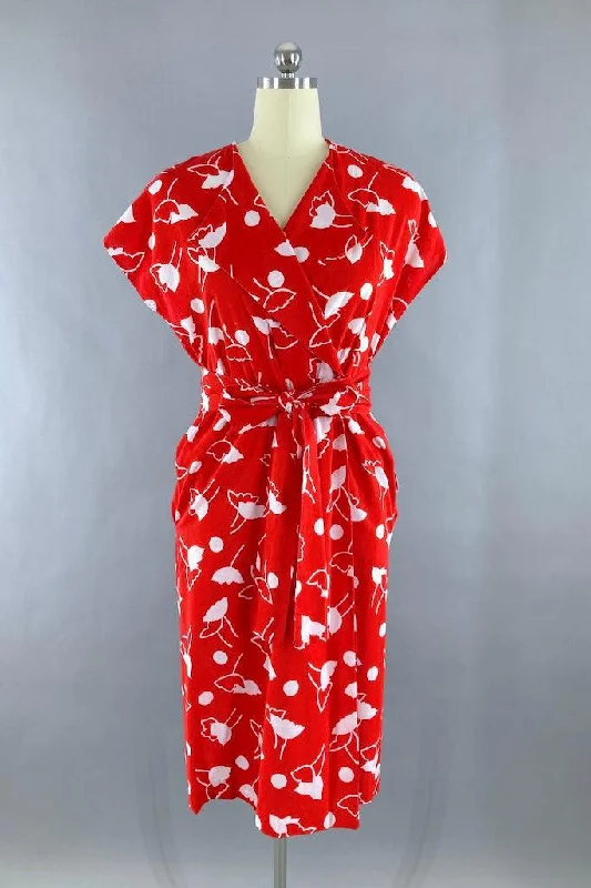 Vintage 1980s Red Tulip Dress Tunics Canvas sturdy