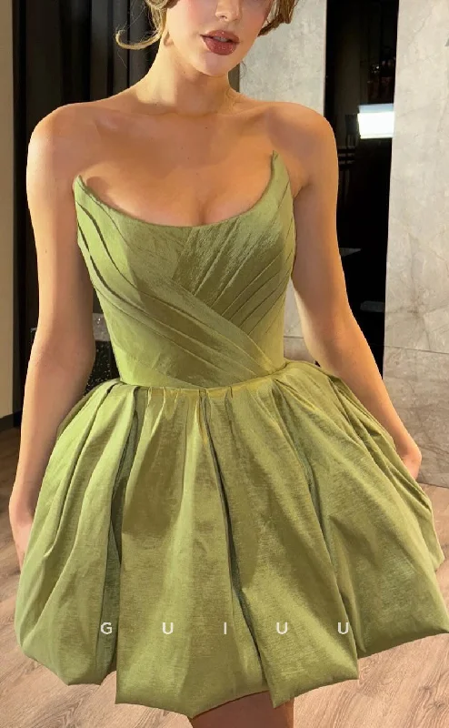 GH937 -  A-Line Boat Neck Sleeveless Pleated Runched Homecoming Party Dress Tunics Practical easy-care