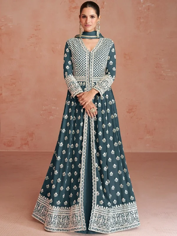 Real Georgette - Anarkali Dress Halter Neckline Beach