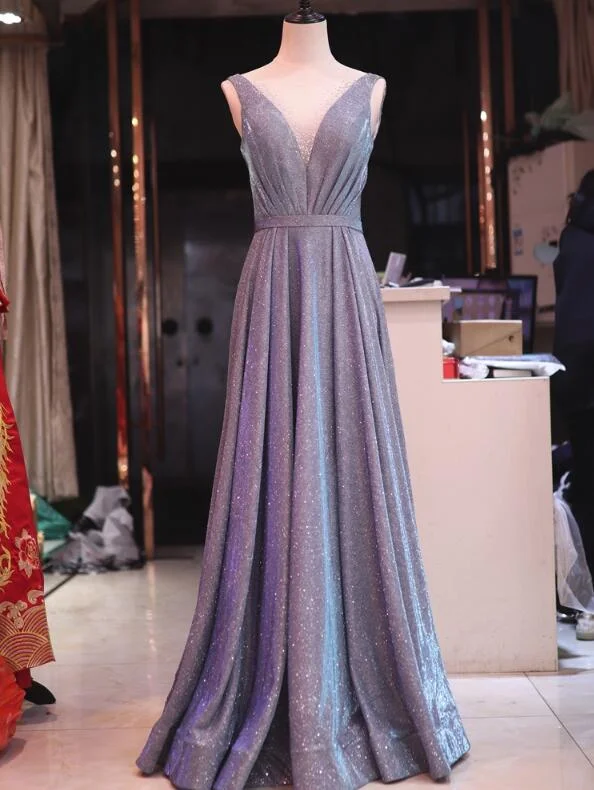 V-neckline Charming Floor Length Party Gown, Long Wedding Party Dresses Tunics Polka dots V-neckline Charming Floor Length Party Gown, Long Wedding Party Dresses Tunics Polka dots