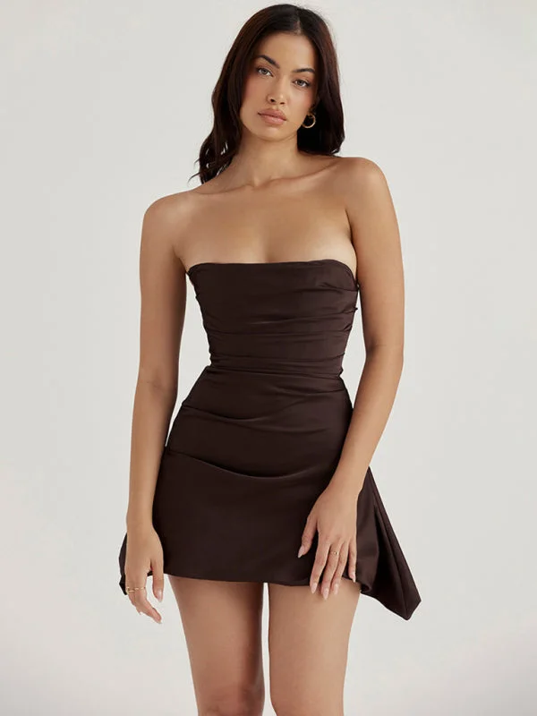 Women's Fashionable Tubeless Backless Skirt Hot Girl Fitted Floral French Dress Tunics Silk luxurious