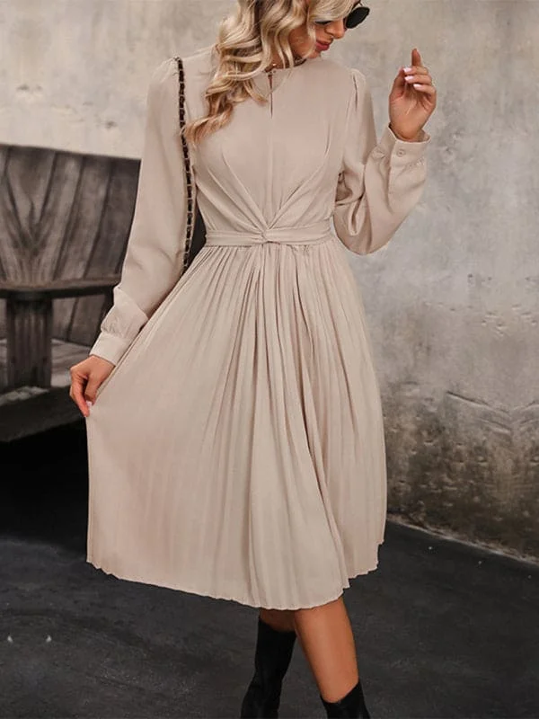New women's long sleeve solid color pleated waist dress Tunics Bestseller popular