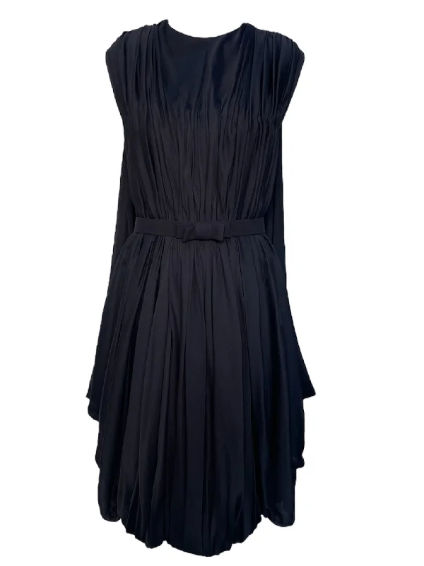 Reem Acra Pleated Little Black Dress with Bow Belt Tunics Party sparkling