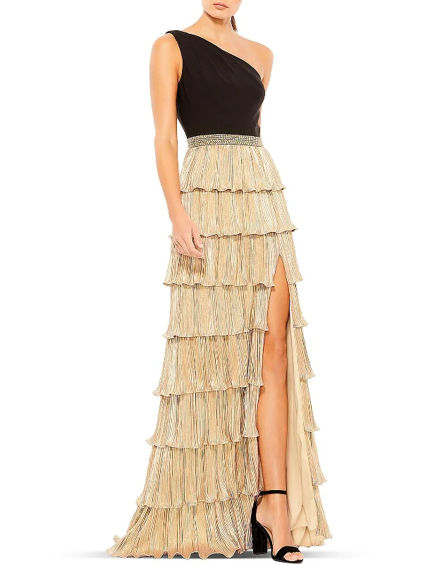 Womens Ruffled One Shoulder Evening Dress Tunics Luxurious premium