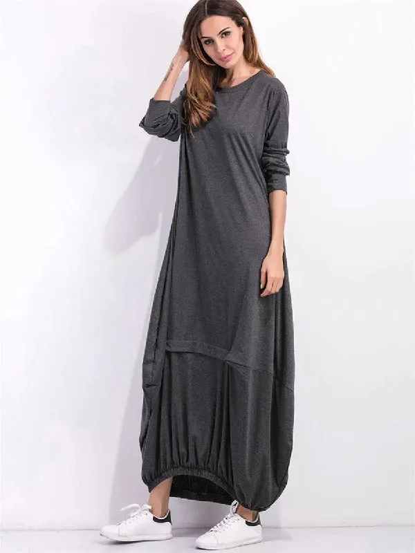 Full Size Round Neck Long Sleeve Sweatshirt Dress Hoodie with Longline Fit Extended Stylish