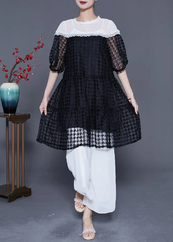 French Black Hollow Out Patchwork Tulle Party Dress Summer Tunics Recommended stylist