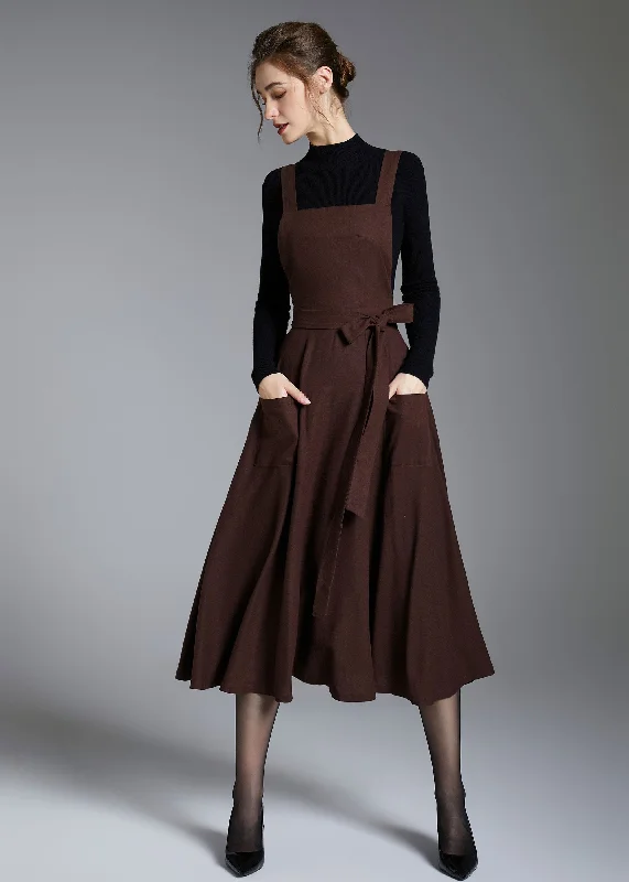 Women's Fit Flare Pinafore Dress With Pockets 3878 Tunics Yoga stretchy