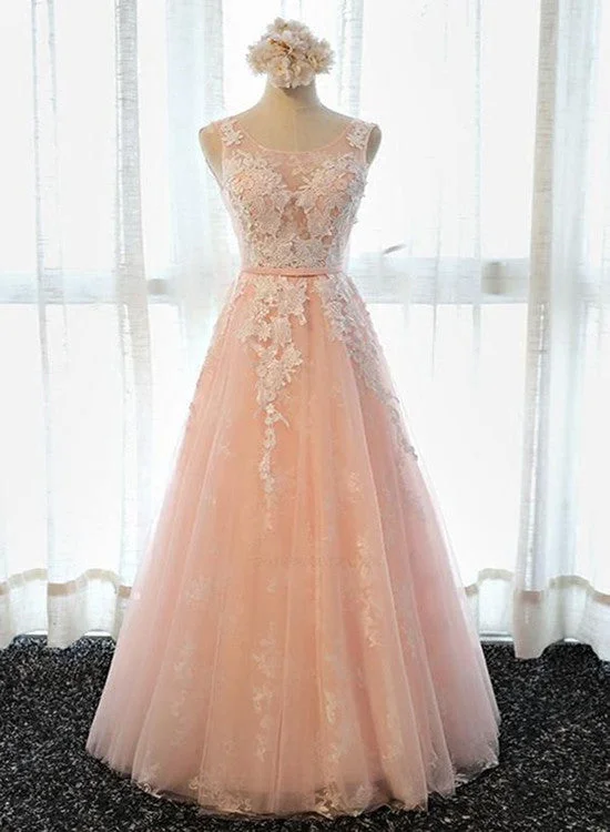 Pink Tulle Round Neckline Prom Gown, Junior Prom Dress , Party Dress Crew Neckline Casual Pink Tulle Round Neckline Prom Gown, Junior Prom Dress , Party Dress Crew Neckline Casual