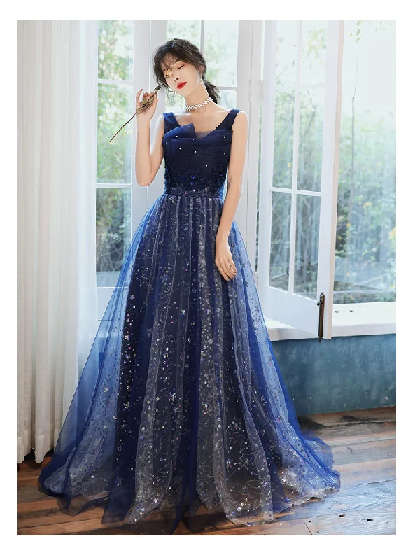 Charming Navy Blue Long Party Dress with Sequins, Blue Evening Gown Prom Dress Tunics Evening elegant Charming Navy Blue Long Party Dress with Sequins, Blue Evening Gown Prom Dress Tunics Evening elegant