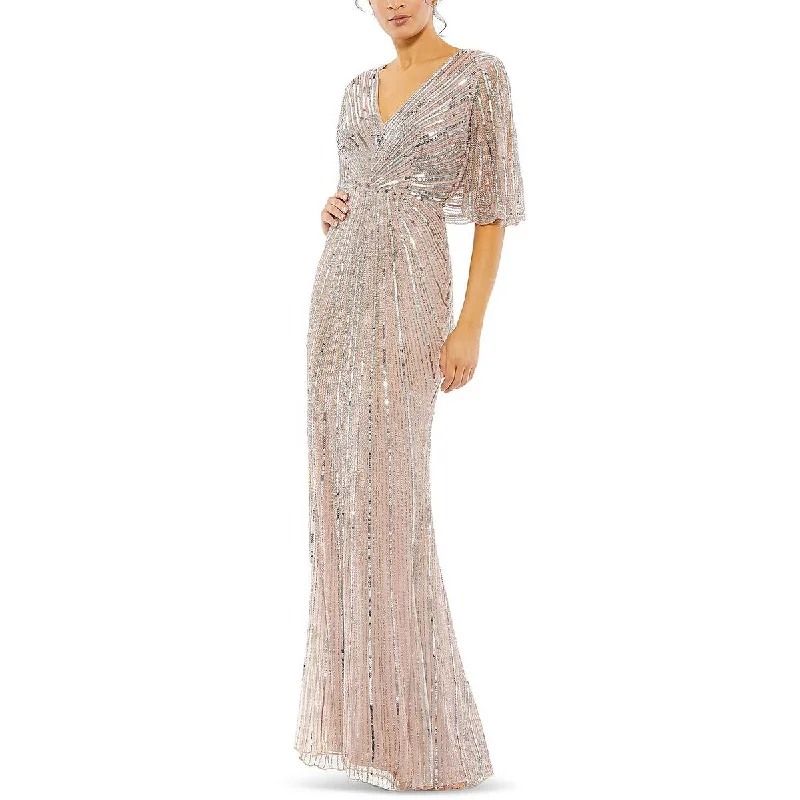 Womens Sequined Maxi Evening Dress Off-the-shoulder Chic Trendy