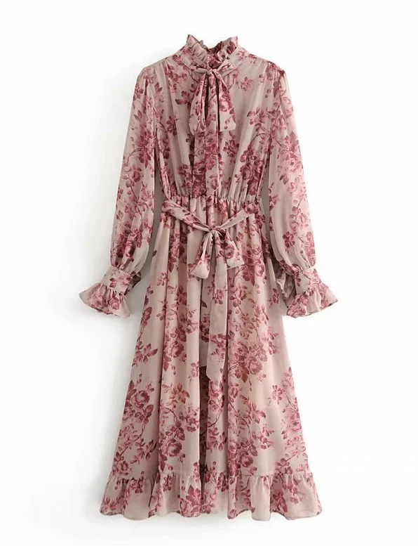 Floral Long Sleeve A Line Dress Tunics Evening elegant