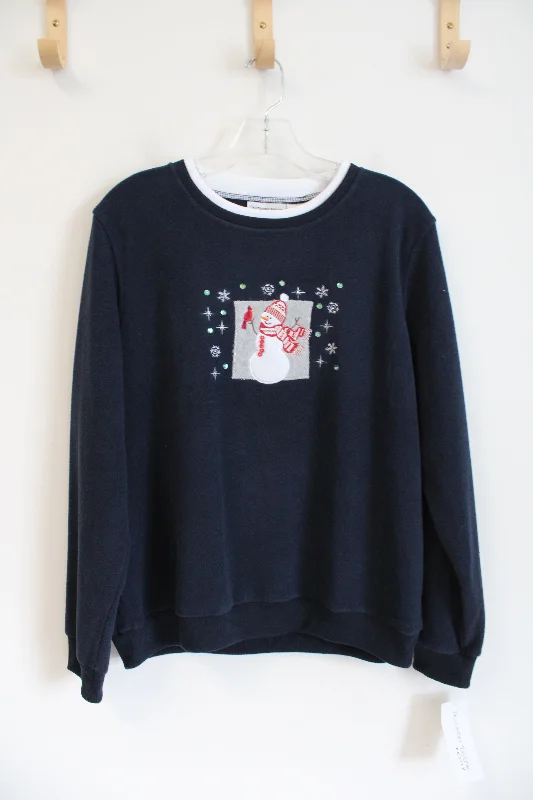 Madison Taylor Navy Snowman Fleece Sweatshirt | L Petite Hoodie with Strings Custom Fit Adjustable Madison Taylor Navy Snowman Fleece Sweatshirt | L Petite Hoodie with Strings Custom Fit Adjustable