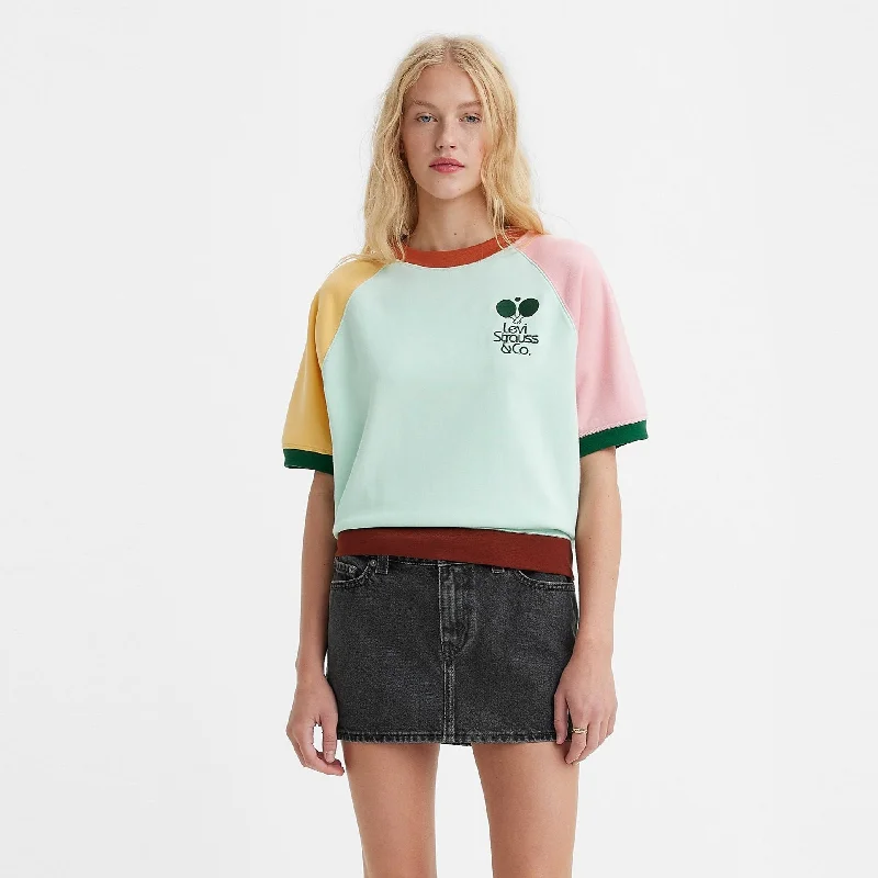 LEVI'S® WOMEN'S GRAPHIC SHORT SLEEVE SWEATSHIRT - Size XS & S Hoodie with Hem Elastic Stretchable Comfortable LEVI'S® WOMEN'S GRAPHIC SHORT SLEEVE SWEATSHIRT - Size XS & S Hoodie with Hem Elastic Stretchable Comfortable