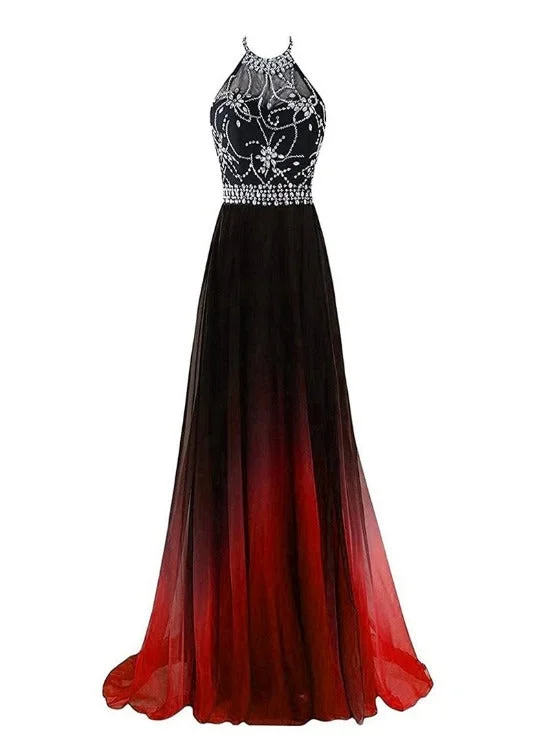 Beautiful Long Beaded Chiffon Gradient Halter Party Dress, A-line Prom Dress Tunics Versatile stylish Beautiful Long Beaded Chiffon Gradient Halter Party Dress, A-line Prom Dress Tunics Versatile stylish