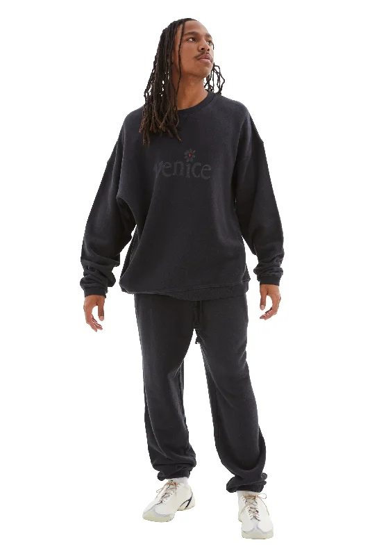 Unisex Venice Crew Neck Sweatshirt (Black) Hoodie with Relaxed Fit Easy Casual
