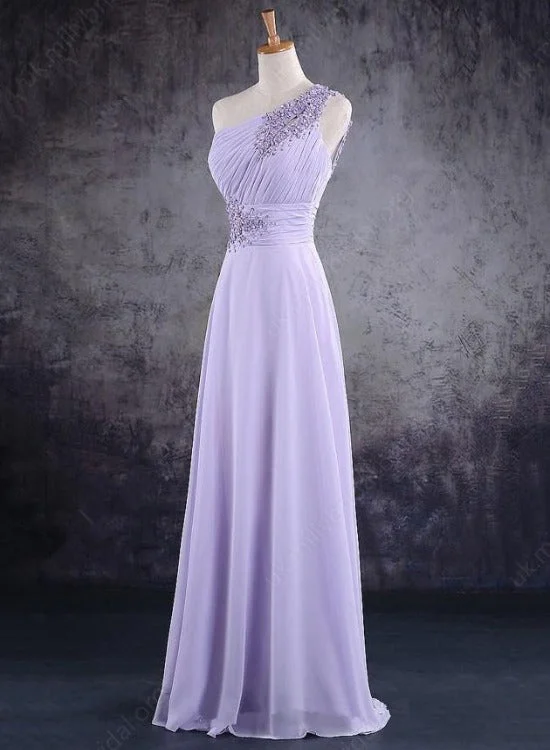 Light Purple One Shoulder Lace Applique Chiffon Party Dress, A-line Bridesmaid Dress Tunics Plaid country Light Purple One Shoulder Lace Applique Chiffon Party Dress, A-line Bridesmaid Dress Tunics Plaid country