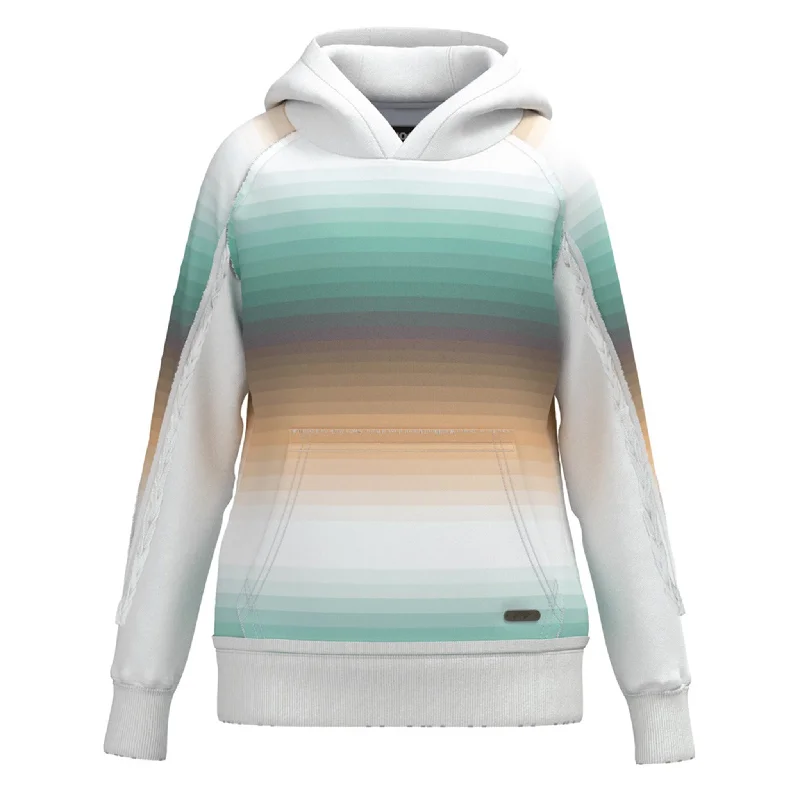 Hooey Women's Serape Pattern White Accent Hoodie Hoodie with Front Slit Layering Stylish Hooey Women's Serape Pattern White Accent Hoodie Hoodie with Front Slit Layering Stylish