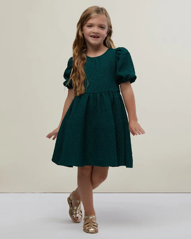 Jaquard Girl's Puff Sleeve Dress Tunics Trendy modern