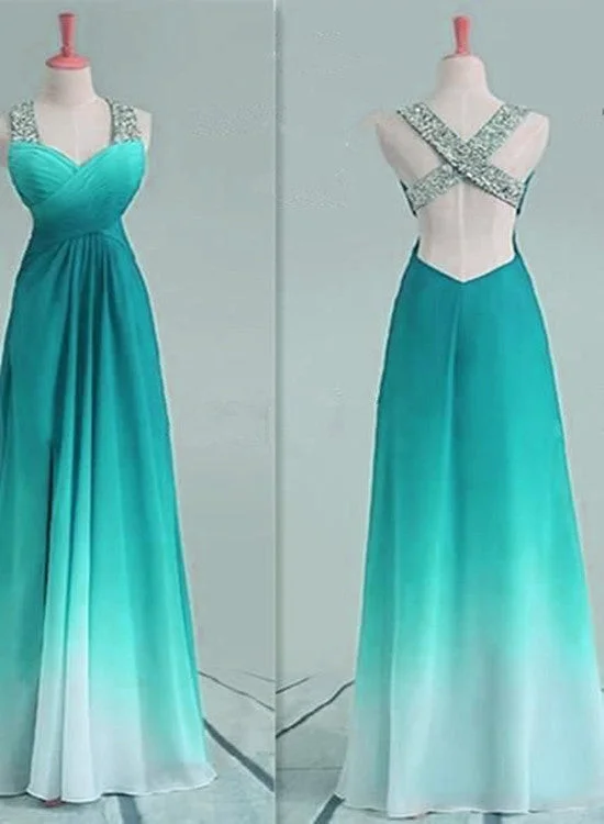 Beautiful Chiffon Sequins Gradient Long Party Dress, Prom Dress Crew Neckline Sporty Beautiful Chiffon Sequins Gradient Long Party Dress, Prom Dress Crew Neckline Sporty