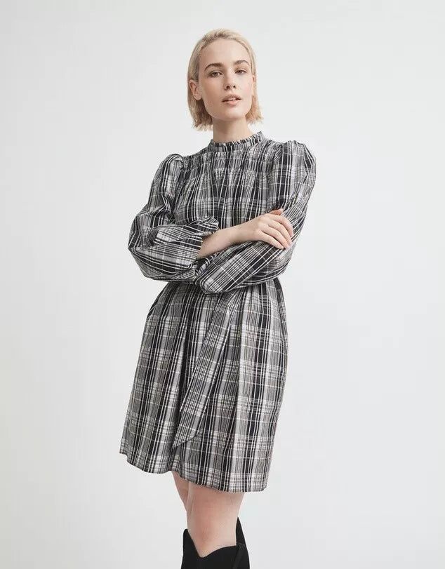 WITCHERY - Shirred check dress - Khaki stripe! 8-10 Tunics Corduroy durable